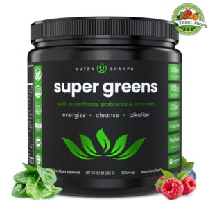 NutraChamps Super Greens Powder Premium Superfood | 20+ Organic Green Veggies | Wheatgrass, Spirulina, Chlorella & More | Antioxidants, Digestive Enzymes & Probiotics