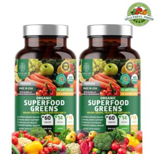 2-Pack N1N Premium Organic Green Superfood, Fruits & Veggies Blend [28 Powerful Ingredients] Natural Supplement with Alfalfa, Beet Root & Tart Cherry for Energy, Immunity, and Digestion, Made in USA, 120 Capsules